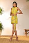 Masaba_Yellow Crepe Silk Printed Jam And Toast Round & Mini Wrap Dress_Online_at_Aza_Fashions