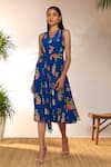 Buy_Masaba_Blue Crepe Silk Printed Tangy V Neck Midi Dress _at_Aza_Fashions