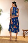 Shop_Masaba_Blue Crepe Silk Printed Tangy V Neck Midi Dress _at_Aza_Fashions