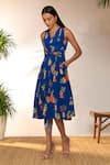 Buy_Masaba_Blue Crepe Silk Printed Tangy V Neck Midi Dress _Online_at_Aza_Fashions