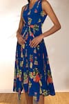 Shop_Masaba_Blue Crepe Silk Printed Tangy V Neck Midi Dress _Online_at_Aza_Fashions