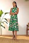 Shop_Masaba_Green 100% Cotton Printed Special Cutting One Shoulder Dress _Online_at_Aza_Fashions