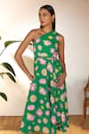 Masaba_Green 100% Cotton Printed Special Cutting One Shoulder Dress _at_Aza_Fashions