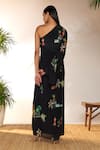 Shop_Masaba_Black Crepe Silk Printed Tropicool One Shoulder Dress_at_Aza_Fashions