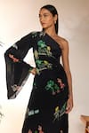 Shop_Masaba_Black Crepe Silk Printed Tropicool One Shoulder Dress_Online_at_Aza_Fashions