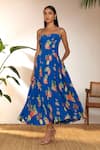 Shop_Masaba_Blue Crepe Silk Printed Tangy Sweetheart Midi Corset Dress_Online_at_Aza_Fashions