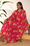 Shop_Masaba_Pink Crepe Silk Printed Tangy Shirt Collar Kaftan_Online_at_Aza_Fashions