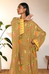 Shop_Masaba_Beige Georgette Printed Tangy Shirt Collar Midi Kaftan _Online_at_Aza_Fashions