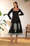 Masaba_Black Cotton Linen Embroidered Pomegranate Square Paneled Dress_Online_at_Aza_Fashions
