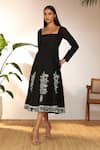 Buy_Masaba_Black Cotton Linen Embroidered Pomegranate Square Paneled Dress_Online_at_Aza_Fashions