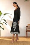Shop_Masaba_Black Cotton Linen Embroidered Pomegranate Square Paneled Dress_Online_at_Aza_Fashions