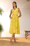 Buy_Masaba_Yellow Crepe Silk Printed Jam And Toast V Neck & Midi Dress_at_Aza_Fashions