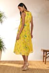 Shop_Masaba_Yellow Crepe Silk Printed Jam And Toast V Neck & Midi Dress_at_Aza_Fashions