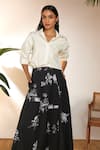 Masaba_Black 100% Cotton Printed Tropicool Greyscale Maxi Skirt_at_Aza_Fashions