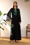 Buy_Masaba_Black Georgette Printed Tropicool Piano Notched And Embroidered Kaftan_at_Aza_Fashions