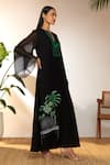 Masaba_Black Georgette Printed Tropicool Piano Notched And Embroidered Kaftan_Online_at_Aza_Fashions