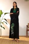 Buy_Masaba_Black Georgette Printed Tropicool Piano Notched And Embroidered Kaftan_Online_at_Aza_Fashions