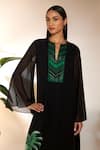 Shop_Masaba_Black Georgette Printed Tropicool Piano Notched And Embroidered Kaftan_Online_at_Aza_Fashions