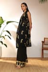 Buy_Masaba_Black Crepe Silk Embroidered Sunny Day Bustier Foil Print Shrug And Pant Set_Online_at_Aza_Fashions