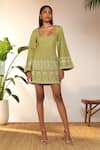 Buy_Masaba_Green Cotton Linen Embroidered Cans Scoop Mini Dress_at_Aza_Fashions