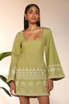 Masaba_Green Cotton Linen Embroidered Cans Scoop Mini Dress_Online_at_Aza_Fashions