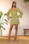 Buy_Masaba_Green Cotton Linen Embroidered Cans Scoop Mini Dress_Online_at_Aza_Fashions
