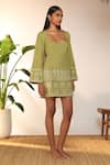 Buy_Masaba_Green Cotton Linen Embroidered Cans Scoop Mini Dress