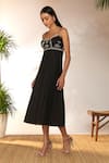 Masaba_Black Cotton Linen Embroidered Sunny Day Scoop Whimsical Dress_Online_at_Aza_Fashions