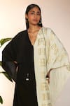 Masaba_Black Crepe Silk Foil Print Open Doors V Neck And Kaftan_at_Aza_Fashions