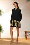 Masaba_Black Crepe Silk Foil Print Sunny Day Shirt Collar Placement Dress_Online_at_Aza_Fashions