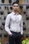 Shop_Avalipt_Grey Cotton Blend Handpainted Tiger Daniel Shirt _at_Aza_Fashions