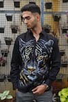 Shop_Avalipt_Black Cotton Blend Handpainted Tiger Shirt _at_Aza_Fashions
