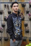 Avalipt_Black Cotton Blend Handpainted Tiger Shirt _Online_at_Aza_Fashions