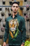 Shop_Avalipt_Green Cotton Blend Handpainted Tiger In The Wild Shirt _at_Aza_Fashions