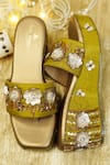 Buy_Sole Mates by Palak_Green Embellished Mumtaz Sequin Wedges_at_Aza_Fashions