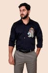 Shop_Avalipt_Black Cotton Blend Handpainted Teddy Bear Rich Boy Shirt _at_Aza_Fashions