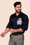 Avalipt_Black Cotton Blend Handpainted Teddy Bear Rich Boy Shirt _at_Aza_Fashions