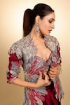 Osaa by Adarsh_Purple Mulberry Silk Embroidery Zardozi Feather Jacket Skirt Set _at_Aza_Fashions
