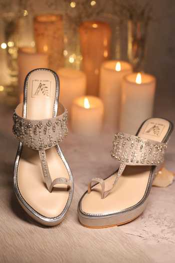 Buy_House Of Vian_Silver Crystals, Cut Work, Embroidery Sitarah Embellished Wedges _at_Aza_Fashions