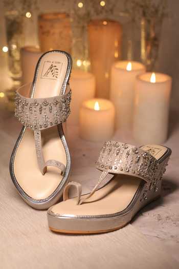 Shop_House Of Vian_Silver Crystals, Cut Work, Embroidery Sitarah Embellished Wedges _at_Aza_Fashions