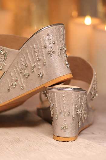 Buy_House Of Vian_Silver Crystals, Cut Work, Embroidery Sitarah Embellished Wedges _Online_at_Aza_Fashions