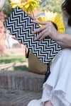 Buy_SANDALWALI_Black Cutdana Chevron Foldover Monochrome Beaded Clutch _at_Aza_Fashions