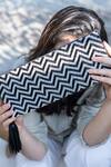 SANDALWALI_Black Cutdana Chevron Foldover Monochrome Beaded Clutch _Online_at_Aza_Fashions