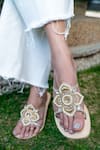 Buy_SANDALWALI_Beige Beads Karma Encrusted Lotus Sandals _at_Aza_Fashions