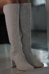 Buy_ZORI WORLD_Silver Snowflake Embroidered Sparkling Boots_at_Aza_Fashions