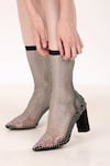 Shop_ZORI WORLD_Black Sequin Glitz Block Embellished Ankle Boots_at_Aza_Fashions