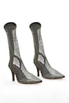 Shop_ZORI WORLD_Black Sequin Glitz Cone Embellished Ankle Boots_at_Aza_Fashions