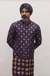 Shop_Mayyur Girotra Couture_Purple Silk Printed Floral Kurta And Pant Set  _at_Aza_Fashions