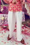 Mayyur Girotra Couture_Red Silk Printed Floral Jacket Kurta Set _Online_at_Aza_Fashions