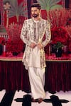 Buy_Mayyur Girotra Couture_Ivory Raw Silk Embroidered Floral Jacket Kurta Set  _at_Aza_Fashions